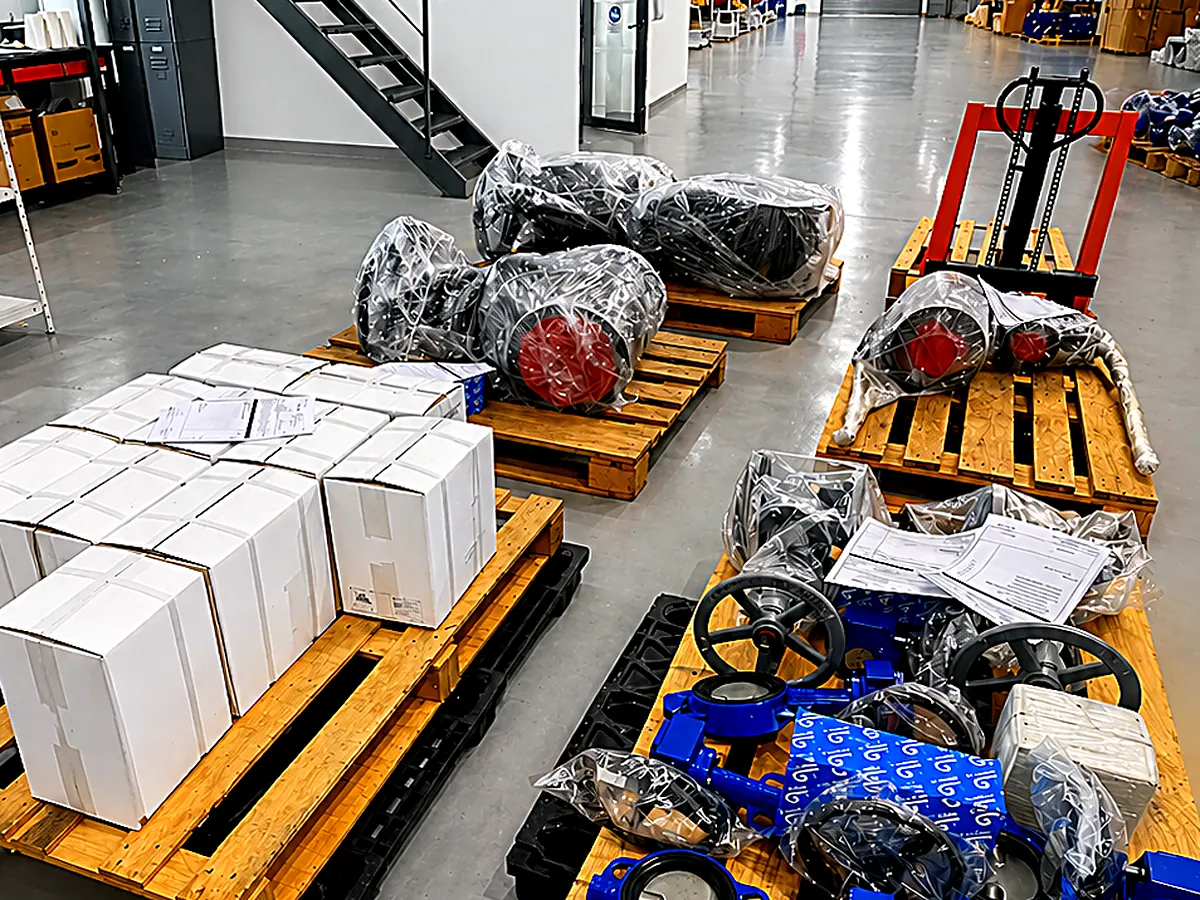 Depósito de VAL-AR con válvulas paletizadas listas para despachar